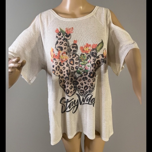 Stay Wild Graphic Tee with Leopard Print cactus - Picture 1 of 6